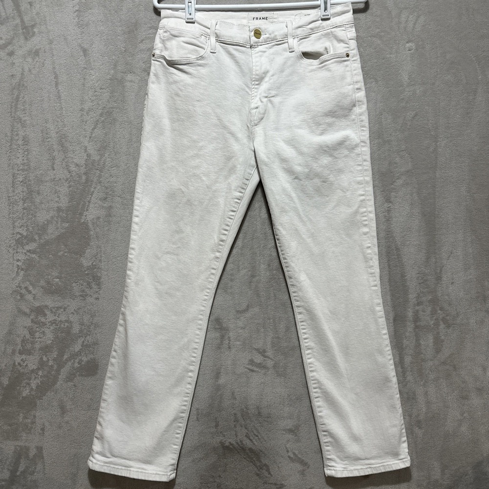 Frame Le High Straight Crop Denim Jeans Women's Sz 30 White High Rise Slim Fit